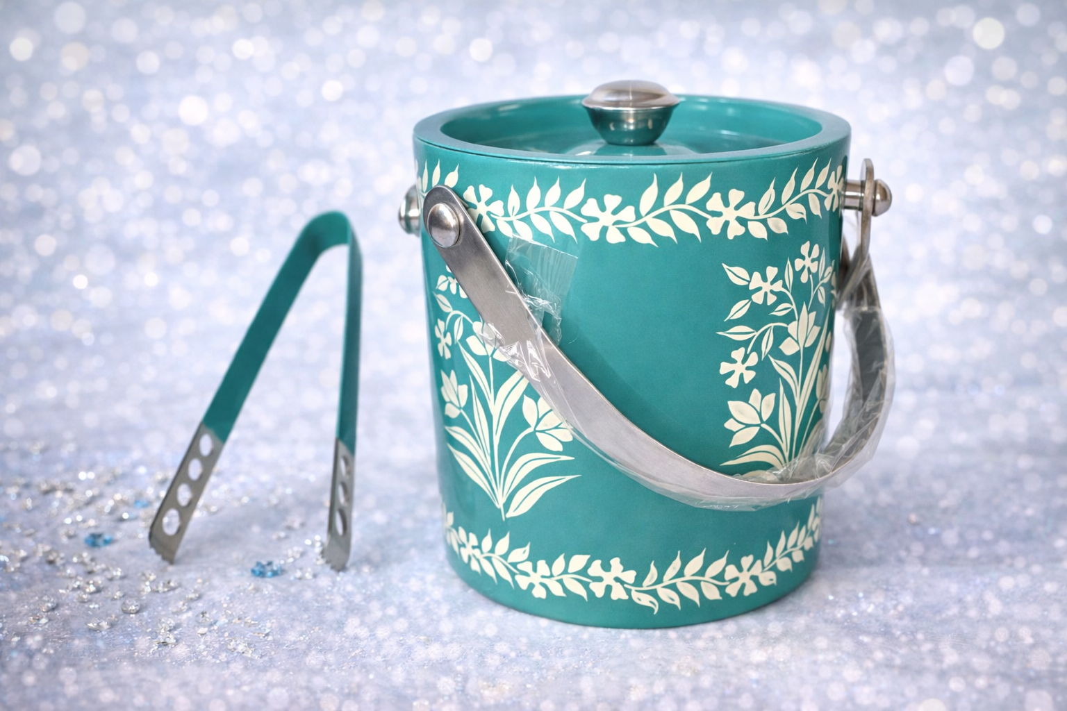 Stainless Steel Ice Bucket Champagne Bucket Capacity:- 1500 ml Free Tong Bar Ware Restaurant Home Gift Purpose Hand painted ice box & tong